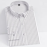 Men's Non-iron Stretch Long Sleeve Striped Dress Shirts Smart Casual Smooth Material Standard-fit Youthful Button-down Shirt