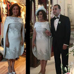 2021 Elegant Mother of the Bride Dresses Appliqued With Cape Formal Groom Godmother Evening Wedding Party Guests Gowns Hot Sale