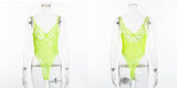 Ellolace Neon Summer 21 Colors Lace Bodysuit Women Floral Embroidery Bow Tie Transparent Sexy Bodysuit Jumpsuit Overalls Party