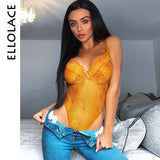 Ellolace Neon Summer 21 Colors Lace Bodysuit Women Floral Embroidery Bow Tie Transparent Sexy Bodysuit Jumpsuit Overalls Party