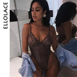 Ellolace Neon Summer 21 Colors Lace Bodysuit Women Floral Embroidery Bow Tie Transparent Sexy Bodysuit Jumpsuit Overalls Party