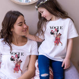 Tees Women T Shirt Minnie Mouse Print T-shirt Casual White Short Sleeve Baby Girls Tops Summer Brand Family Matching Clothes