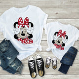 Tees Women T Shirt Minnie Mouse Print T-shirt Casual White Short Sleeve Baby Girls Tops Summer Brand Family Matching Clothes