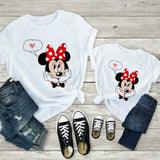Tees Women T Shirt Minnie Mouse Print T-shirt Casual White Short Sleeve Baby Girls Tops Summer Brand Family Matching Clothes