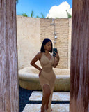 Cryptographic Crochet Beach Maxi Dress for Women See Through Sexy Plunge Backless Bandage Sleeveless Lacing Split Long Dresses