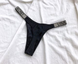 Sexy Women Pantie Crystal Rhinestone Underwear Fitness Gym Thongs Low Rise Fashion Tanga for Female Push Up Lingerie with Letter