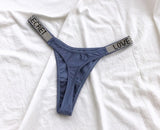 Sexy Women Pantie Crystal Rhinestone Underwear Fitness Gym Thongs Low Rise Fashion Tanga for Female Push Up Lingerie with Letter