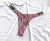 Sexy Women Pantie Crystal Rhinestone Underwear Fitness Gym Thongs Low Rise Fashion Tanga for Female Push Up Lingerie with Letter