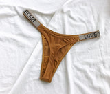 Sexy Women Pantie Crystal Rhinestone Underwear Fitness Gym Thongs Low Rise Fashion Tanga for Female Push Up Lingerie with Letter