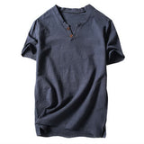 SHUJIN New Mens Spring Summer Casual Shirt Short Sleeve Cotton Linen Shirts Men Loose Collar Button Shirt silk Chemise Homme