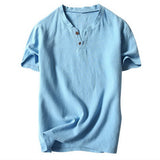 SHUJIN New Mens Spring Summer Casual Shirt Short Sleeve Cotton Linen Shirts Men Loose Collar Button Shirt silk Chemise Homme