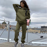 Nadafair Two Piece Set 2020 Autumn Winter Tracksuit Women's Hooded Sweatshirt And Pants Casual 2Piece Outfits Woman Sport Suit