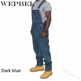 WEPBEL Men's Denim Bib Pants Full Length Jeans Jumpsuits Hip Hop Straight Jeans Overalls for Men Streetwear