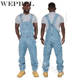 WEPBEL Men's Denim Bib Pants Full Length Jeans Jumpsuits Hip Hop Straight Jeans Overalls for Men Streetwear
