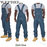 WEPBEL Men's Denim Bib Pants Full Length Jeans Jumpsuits Hip Hop Straight Jeans Overalls for Men Streetwear