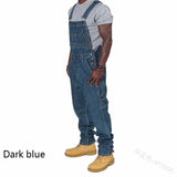 WEPBEL Men's Denim Bib Pants Full Length Jeans Jumpsuits Hip Hop Straight Jeans Overalls for Men Streetwear