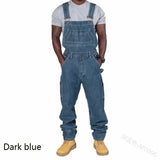 WEPBEL Men's Denim Bib Pants Full Length Jeans Jumpsuits Hip Hop Straight Jeans Overalls for Men Streetwear