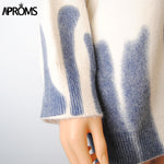 Aproms Elegant Green Striped Print Oversized Pullovers Women Winter O-Neck Loose Long Sweaters Streetwear Warm Outerwear 2021