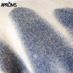 Aproms Elegant Green Striped Print Oversized Pullovers Women Winter O-Neck Loose Long Sweaters Streetwear Warm Outerwear 2021
