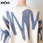 Aproms Elegant Green Striped Print Oversized Pullovers Women Winter O-Neck Loose Long Sweaters Streetwear Warm Outerwear 2021