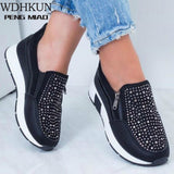 2020 New Women Crystal Sneakers Spring Autumn Casual Zipper Flat Shoes women Non-slip Breathable Outdoor Vulcanized Shoes woman