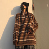 Pullovers Women Oversize Ulzzang BF Unisex Couples Japanese Striped Knit Sweater Hip Hop Female New Winter Fashion Retro Daily
