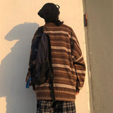 Pullovers Women Oversize Ulzzang BF Unisex Couples Japanese Striped Knit Sweater Hip Hop Female New Winter Fashion Retro Daily