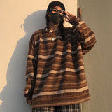 Pullovers Women Oversize Ulzzang BF Unisex Couples Japanese Striped Knit Sweater Hip Hop Female New Winter Fashion Retro Daily