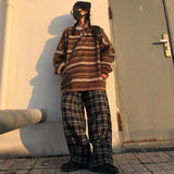 Pullovers Women Oversize Ulzzang BF Unisex Couples Japanese Striped Knit Sweater Hip Hop Female New Winter Fashion Retro Daily