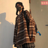 Pullovers Women Oversize Ulzzang BF Unisex Couples Japanese Striped Knit Sweater Hip Hop Female New Winter Fashion Retro Daily