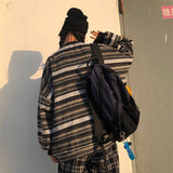 Pullovers Women Oversize Ulzzang BF Unisex Couples Japanese Striped Knit Sweater Hip Hop Female New Winter Fashion Retro Daily