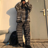 Pullovers Women Oversize Ulzzang BF Unisex Couples Japanese Striped Knit Sweater Hip Hop Female New Winter Fashion Retro Daily