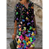 Half Sleeved V Neck Printed Loose Dress Women's Fashion Casual Vintage Spring Autumn All-match Plus Size Beach Dresses Vestidos