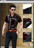 Men Club Party 2019 New DJ Prom Shirt Short Sleeve Chemise Homme Transparent Flower Velvet Shirt Men See Through Lace Shirt