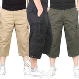 Summer Men's Casual Cotton Cargo Shorts Overalls Long Length Multi Pocket Hot breeches Military Capri Pants Male Cropped Pants