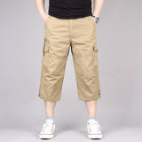 Summer Men's Casual Cotton Cargo Shorts Overalls Long Length Multi Pocket Hot breeches Military Capri Pants Male Cropped Pants