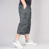 Summer Men's Casual Cotton Cargo Shorts Overalls Long Length Multi Pocket Hot breeches Military Capri Pants Male Cropped Pants