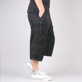 Summer Men's Casual Cotton Cargo Shorts Overalls Long Length Multi Pocket Hot breeches Military Capri Pants Male Cropped Pants
