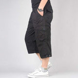 Summer Men's Casual Cotton Cargo Shorts Overalls Long Length Multi Pocket Hot breeches Military Capri Pants Male Cropped Pants