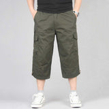 Summer Men's Casual Cotton Cargo Shorts Overalls Long Length Multi Pocket Hot breeches Military Capri Pants Male Cropped Pants