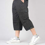 Summer Men's Casual Cotton Cargo Shorts Overalls Long Length Multi Pocket Hot breeches Military Capri Pants Male Cropped Pants