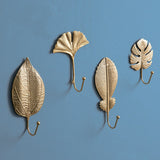 Nordic Wall Hooks for Hanging Clothes No-punch Wall Hanger Coat Key Hook Iron Art Wall Decorations Golden Leaves home storage