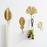 Nordic Wall Hooks for Hanging Clothes No-punch Wall Hanger Coat Key Hook Iron Art Wall Decorations Golden Leaves home storage