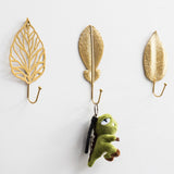 Nordic Wall Hooks for Hanging Clothes No-punch Wall Hanger Coat Key Hook Iron Art Wall Decorations Golden Leaves home storage
