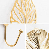 Nordic Wall Hooks for Hanging Clothes No-punch Wall Hanger Coat Key Hook Iron Art Wall Decorations Golden Leaves home storage