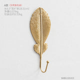 Nordic Wall Hooks for Hanging Clothes No-punch Wall Hanger Coat Key Hook Iron Art Wall Decorations Golden Leaves home storage