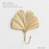 Nordic Wall Hooks for Hanging Clothes No-punch Wall Hanger Coat Key Hook Iron Art Wall Decorations Golden Leaves home storage