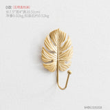 Nordic Wall Hooks for Hanging Clothes No-punch Wall Hanger Coat Key Hook Iron Art Wall Decorations Golden Leaves home storage