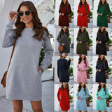 Leosoxs Autumn Winter O Neck Long Sleeve Women's Sweatshirt Dress 2020 New Fashion Solid Loose Pocket Ladies Mini Dress Vestidos