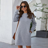 Leosoxs Autumn Winter O Neck Long Sleeve Women's Sweatshirt Dress 2020 New Fashion Solid Loose Pocket Ladies Mini Dress Vestidos